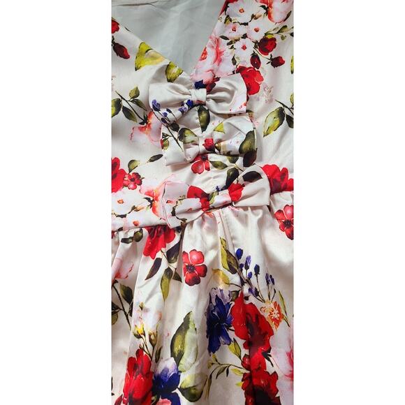 MARMELLATA Girls Red Ivory Floral Party Dress Back Bow Details Sz 10 - Picture 5 of 5